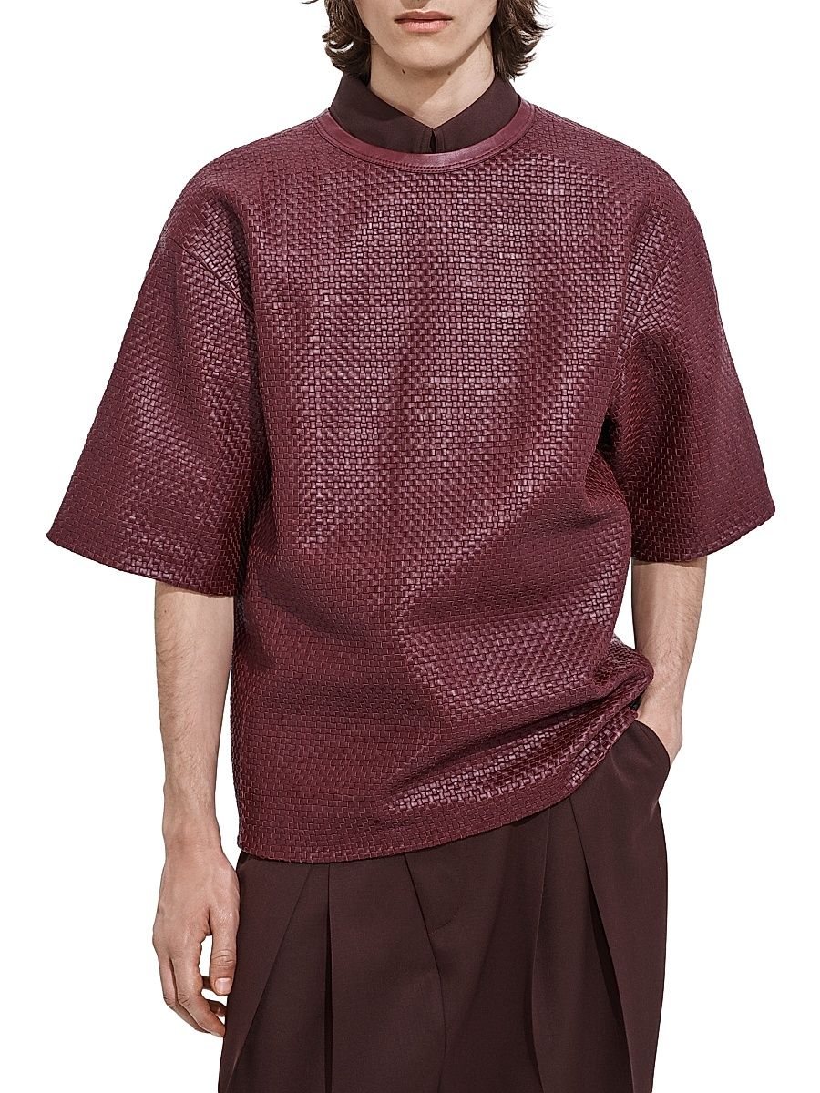 Men's Intrecciato Leather Oversized T-Shirt - Barolo - Size 44