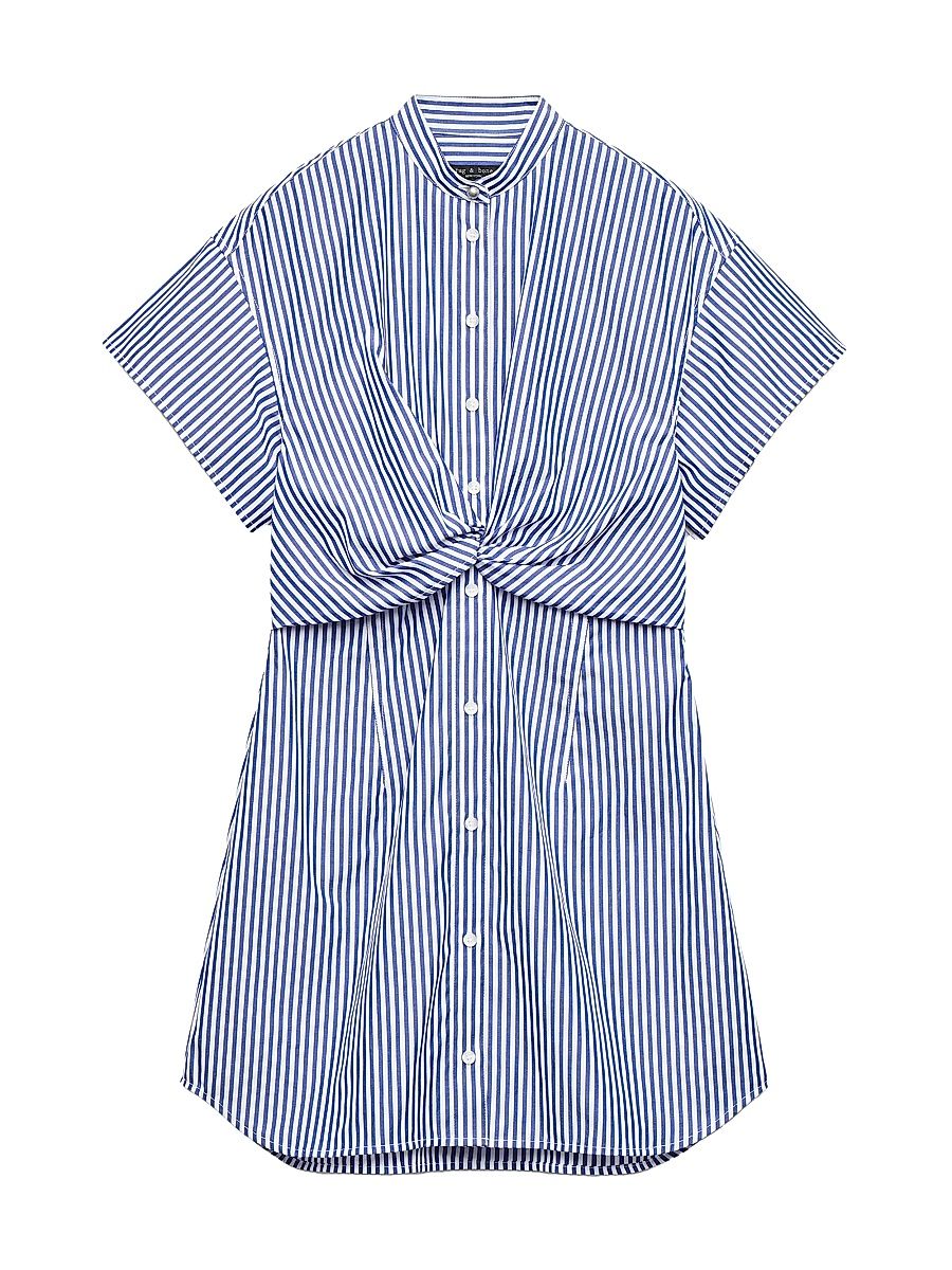 Women's Gretchen Stripe Poplin Twist Mini Shirtdress - Navy Stripe - Size 16