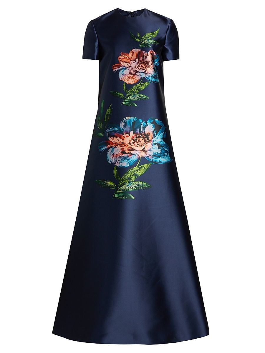 Women's Petals, Spice, & Whispers Of Plumage A-Line Gown - Navy - Size XS