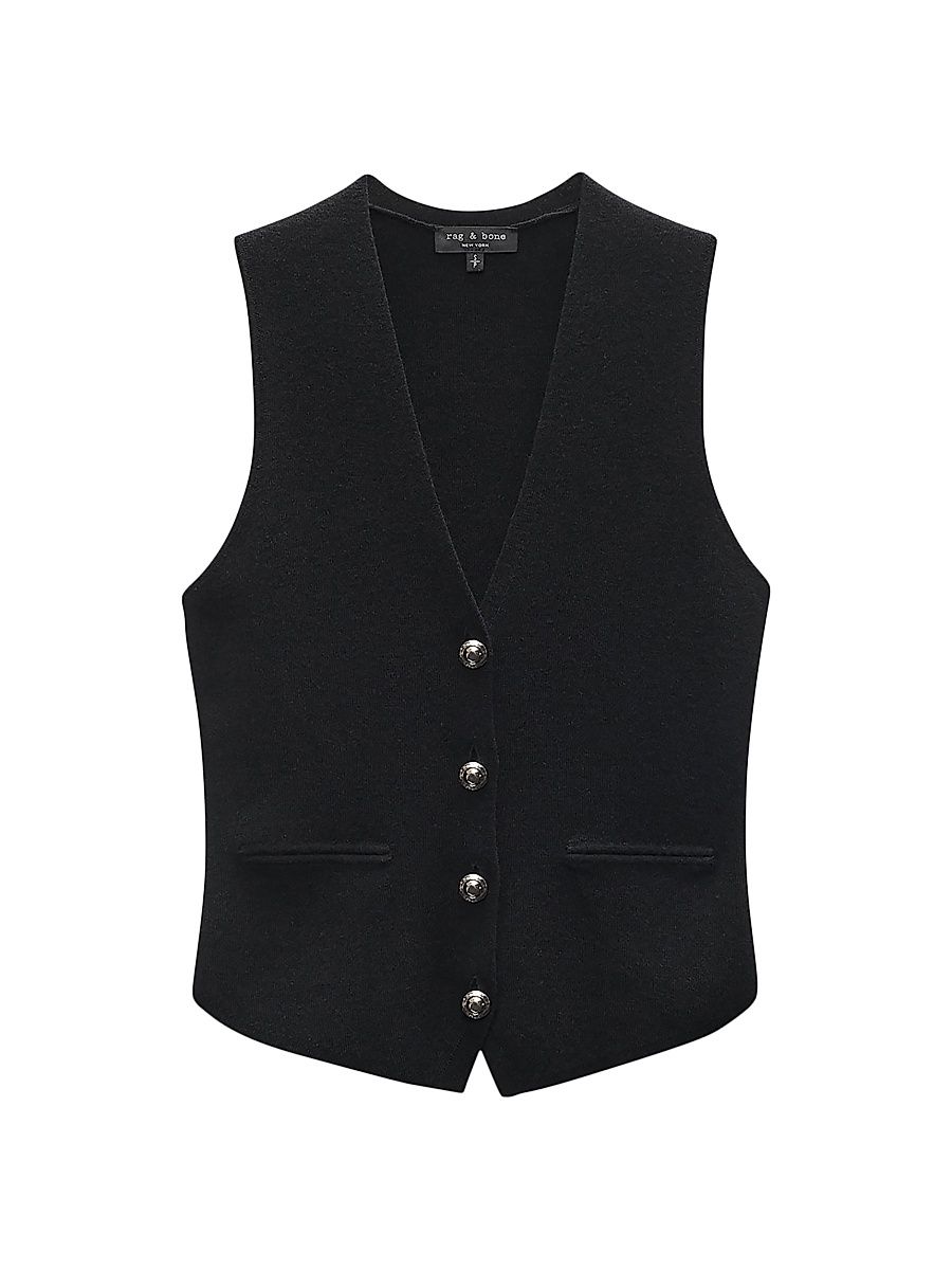 Women's Ella Wool-Blend Button-Front Vest - Black - Size Medium