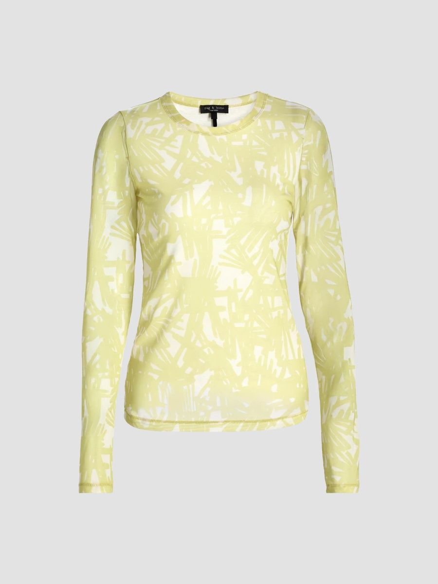 rag & bone Women's Yana Printed Mesh Long-Sleeve Top - Endive - Size Medium