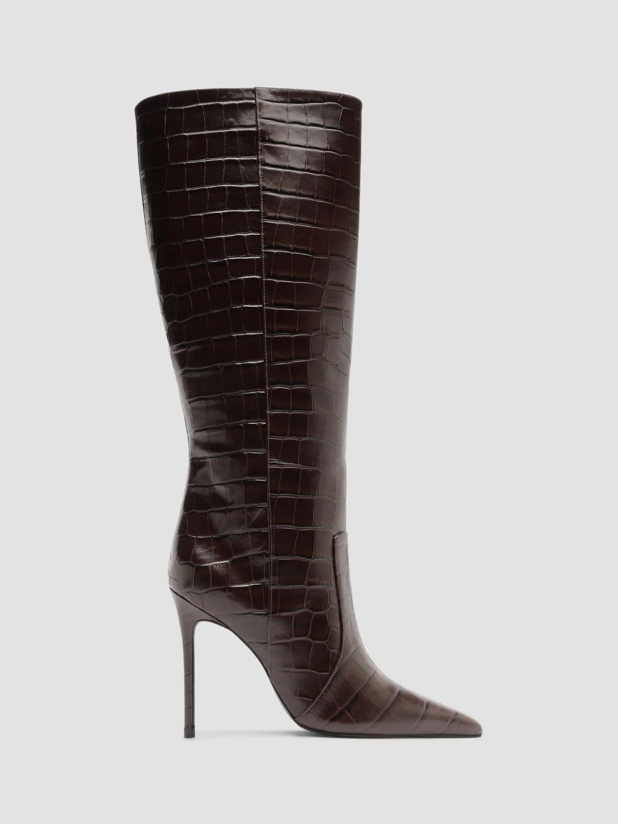 Schutz Women's Samira 100MM Croc-Embossed Leather Knee-High Boots - Maplewood - Size 11