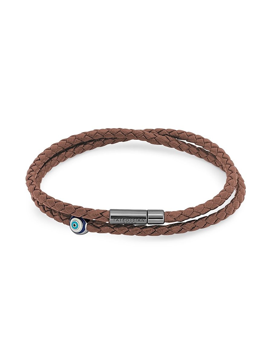 Men's Evil Eye Double Wrap Bracelet - Brown - Size Medium
