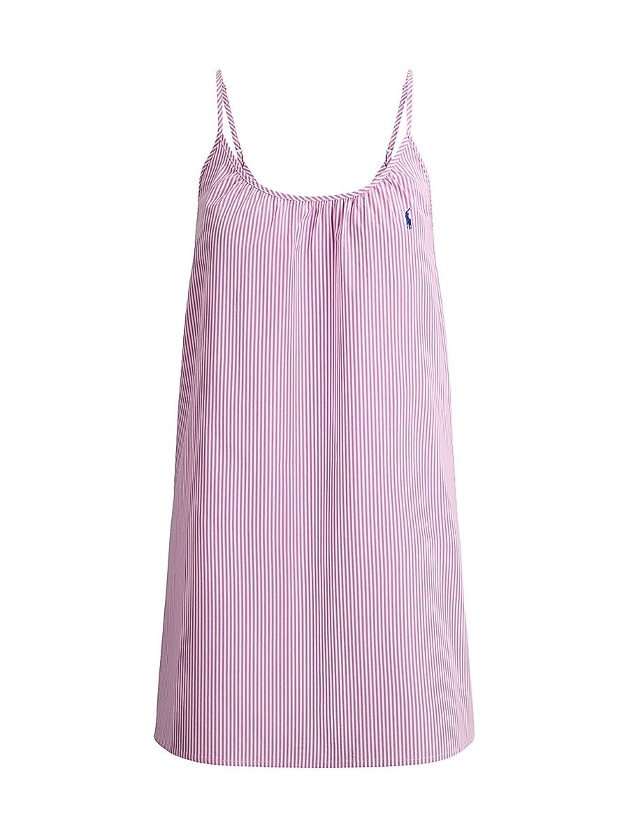 Women's Striped Cotton Gathered Mini Slipdress - Violet Meadow - Size Large