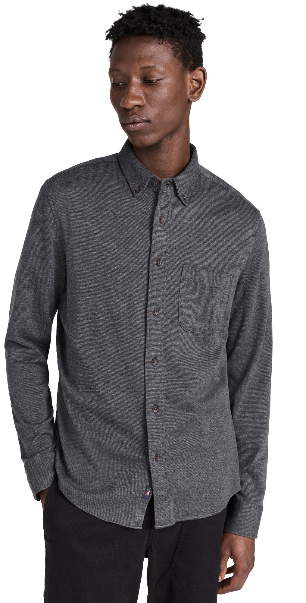 Faherty Coastline Knit Shirt Charcoal Heather Twill XXL