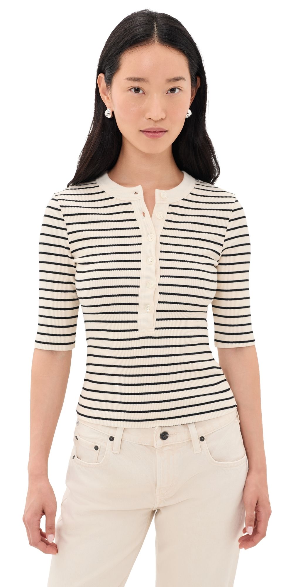 Citizens of Humanity Nali Henley Tee Quartz Stripe XL
