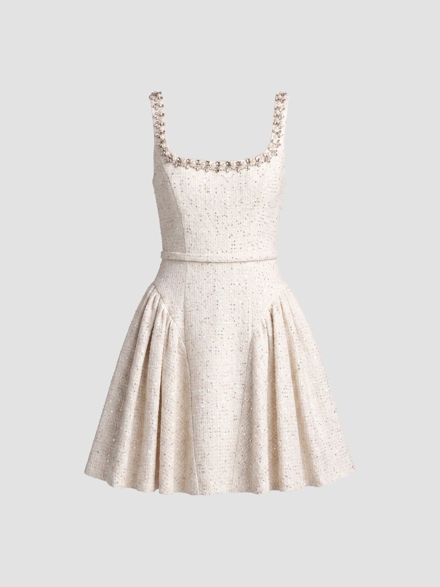 Mac Duggal Women's Beaded Bouclé Fit-&-Flare Mini Dress - Ivory - Size 12