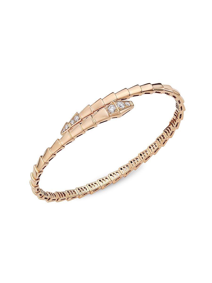 Women's Serpenti Viper 18K Rose Gold & Pavè Diamond Bracelet - Pink Gold - Size Small