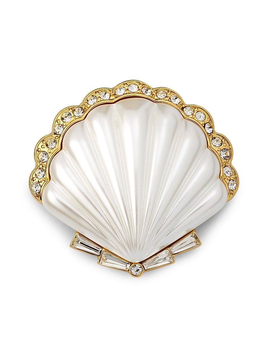 Women's 18K-Gold-Plated, Imitation Pearl & Glass Crystal Scallop Shell Brooch - Gold
