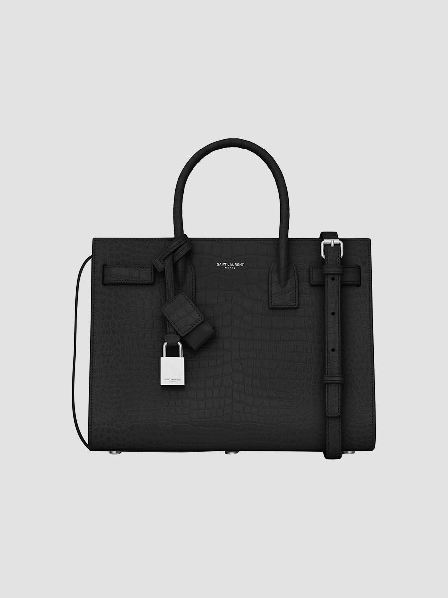 Saint Laurent Women's Sac De Jour Baby Top Handle Bag In Embossed Crocodile Shiny Leather - Black