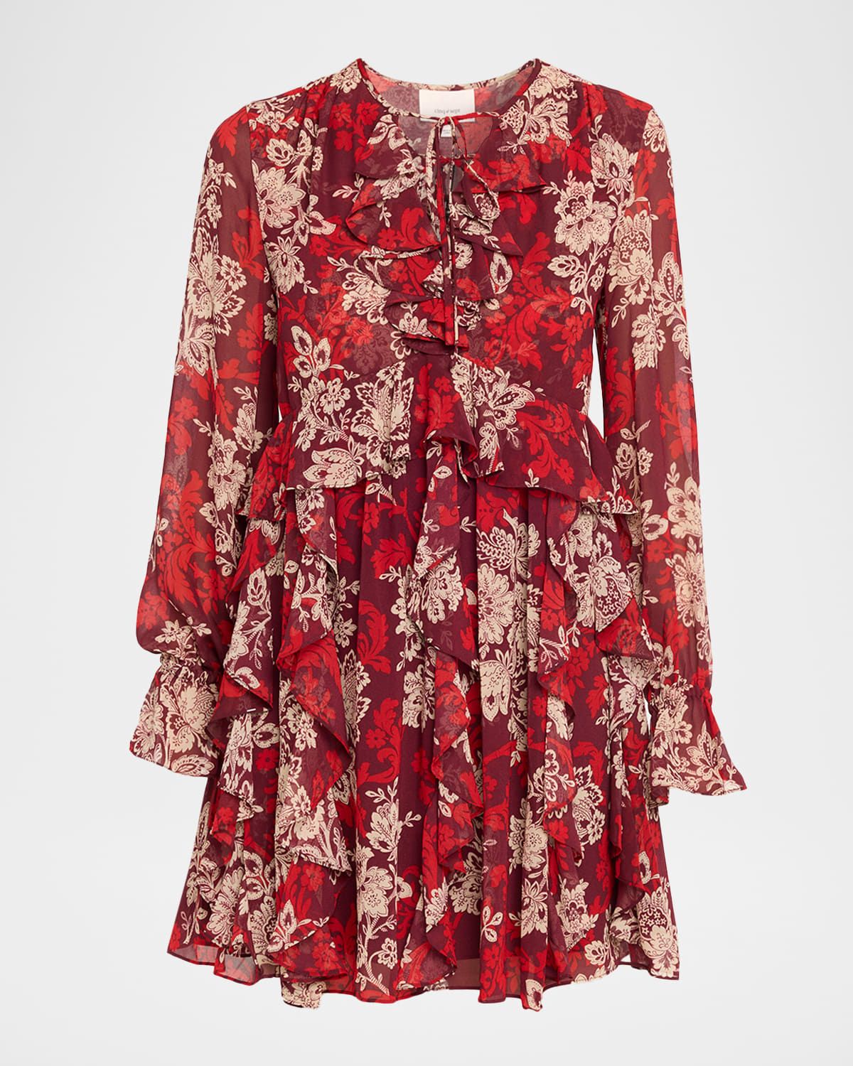 Long-Sleeve Gilded Paisley Mini Dress