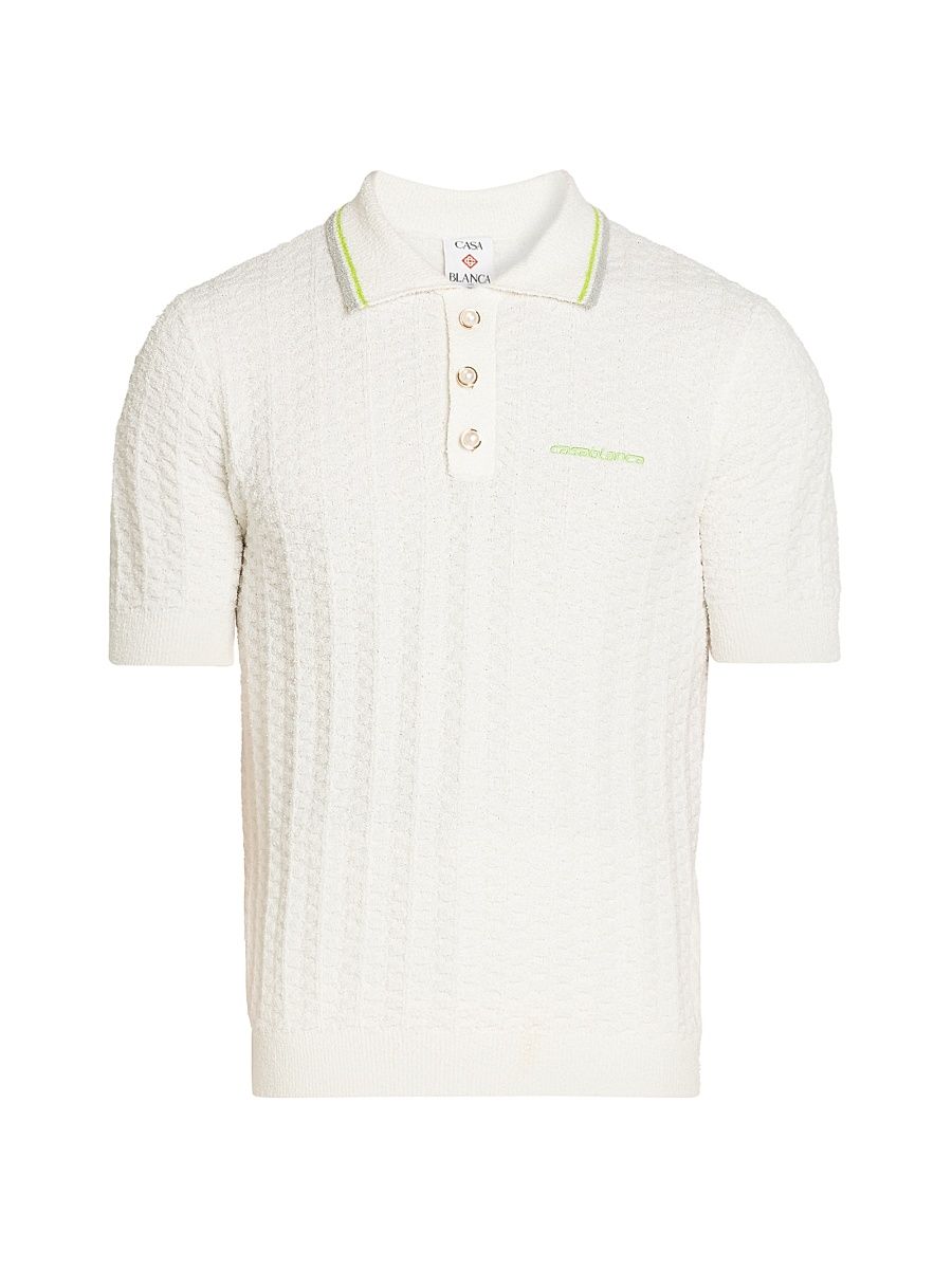 Men's Tennis Boucle Knit Polo Shirt - White - Size XXL