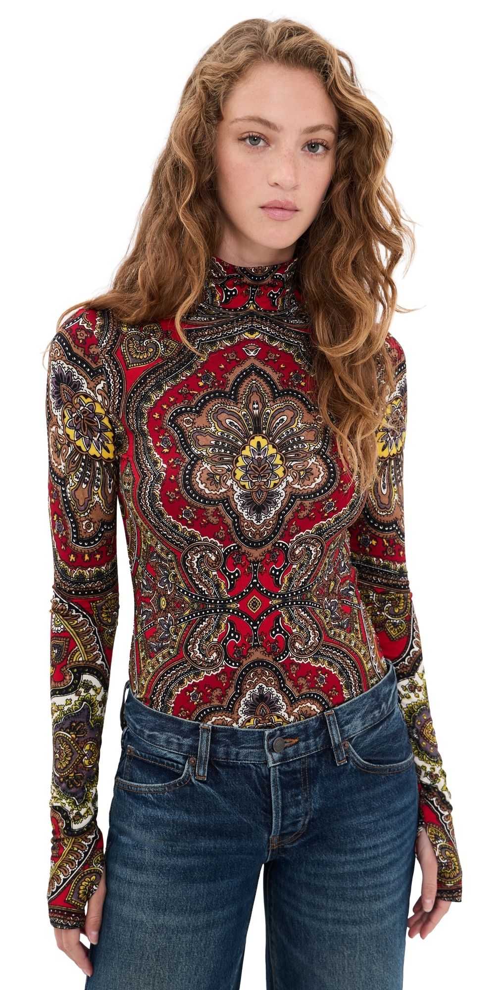 ALICE + OLIVIA Delaina Top bon voyage hibiscus multi XL