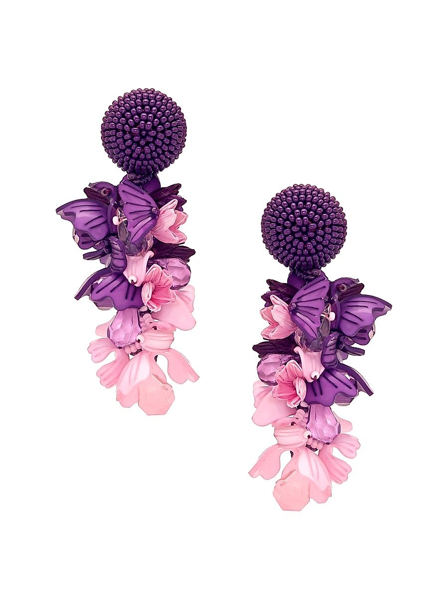 Women's 24K-Gold-Plated, Acrylic, Glass Bead & Raffia Drop Earrings - Purple