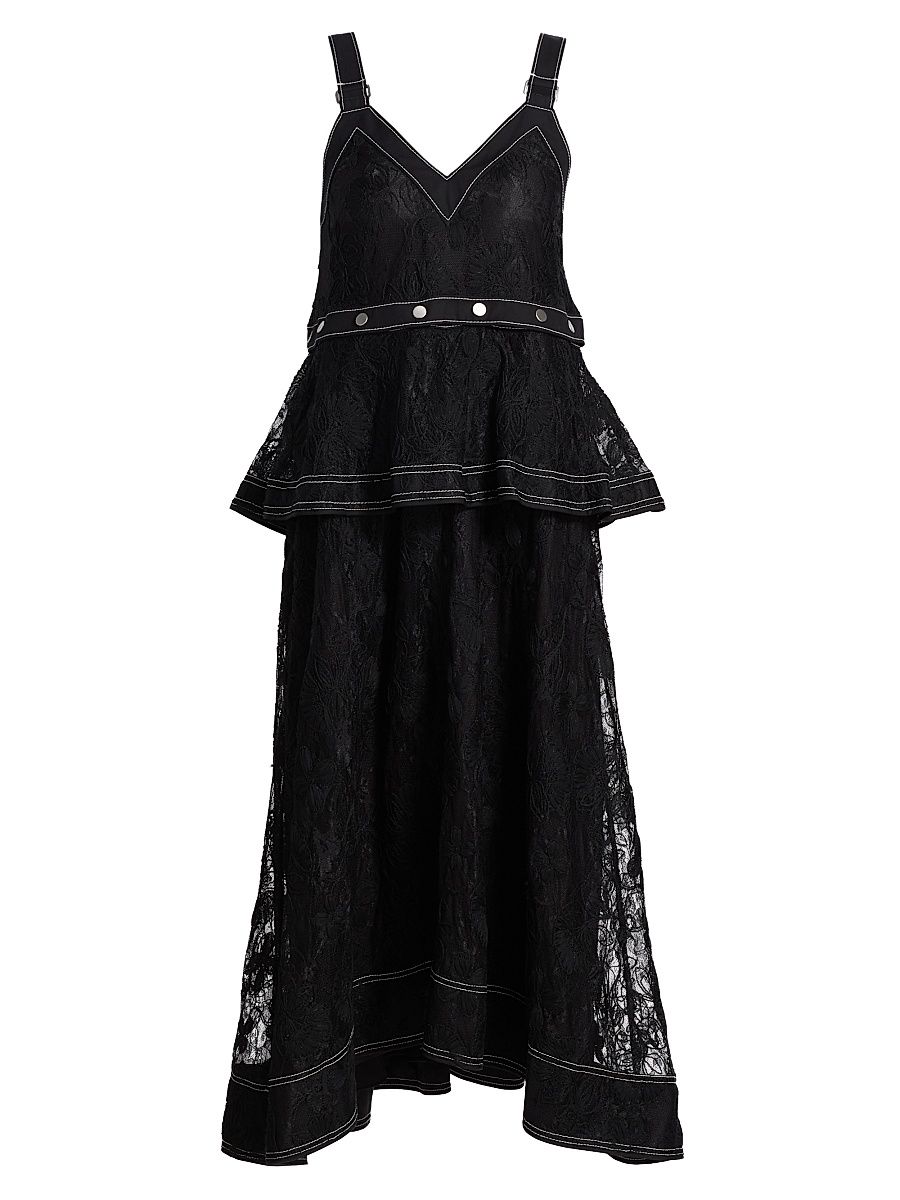 Women's Floral Lace Midi-Dress - Black - Size 12