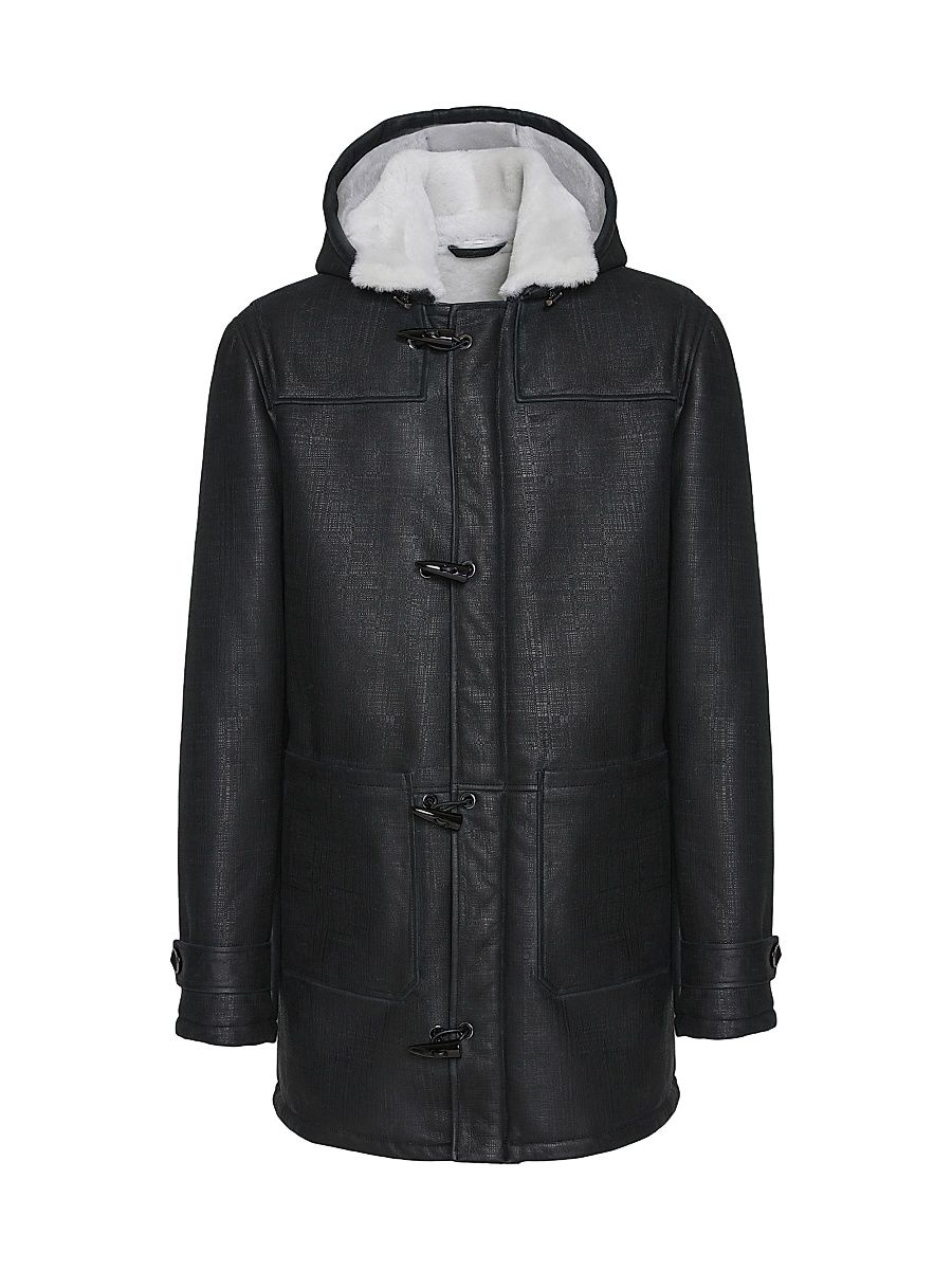Men's Merino Shearling Lamb Parka - Black Pattern White - Size Large
