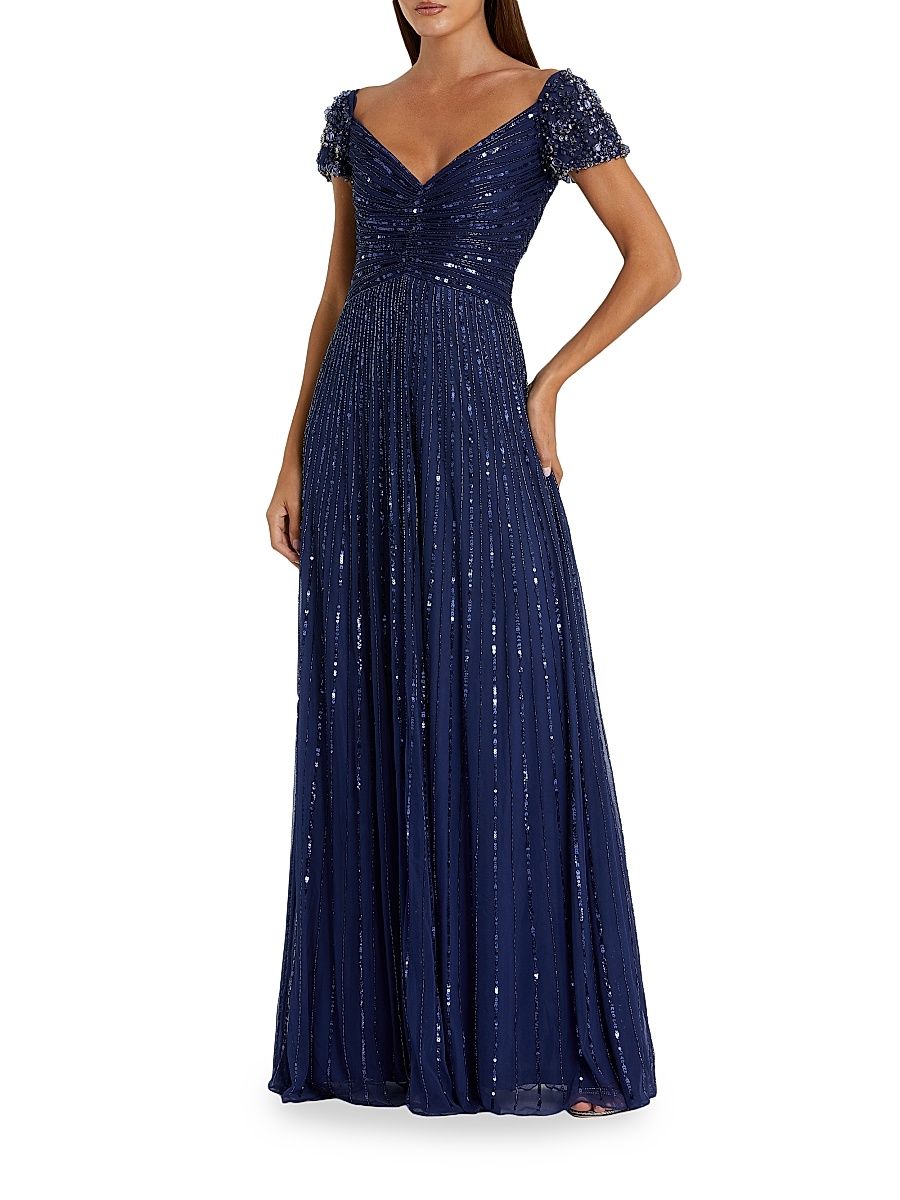Women's Embellished Mesh Fit & Flare Gown - Sapphire - Size 16