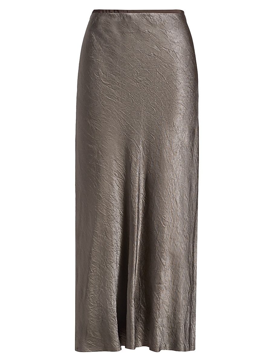 Women's Textured Satin Midi-Skirt - Taupe - Size 2