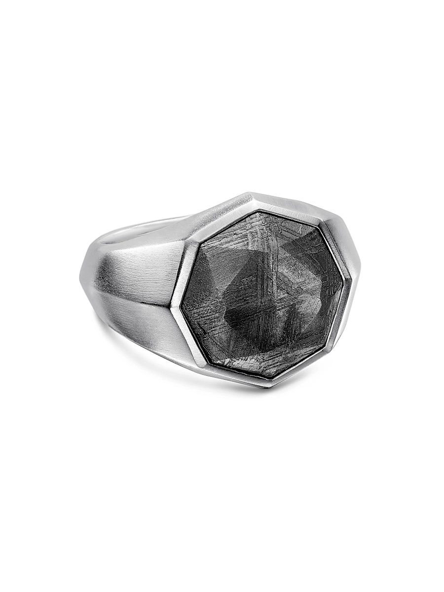 Men's Faceted Signet Ring in Sterling Silver - Meteorite - Size 8