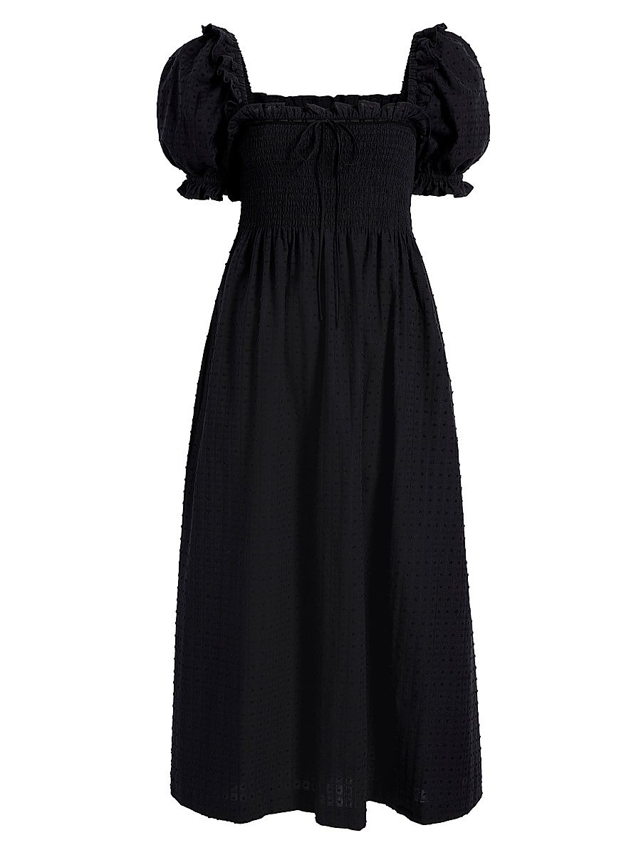 Women's The Scarlett Midi Nap Dress - Black Textured Dot - Size Small