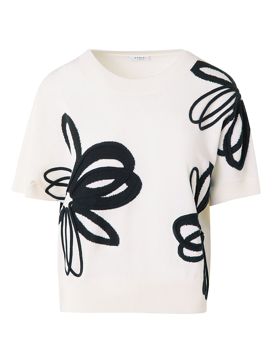 Women's Daisy Blow Up Intarsia Virgin Wool Sweater - Cream Black - Size 16