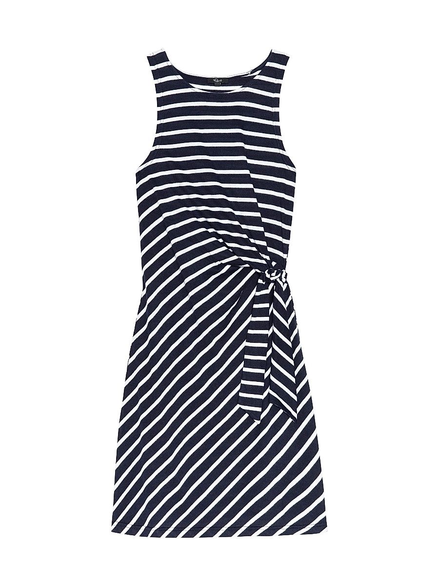 Women's Harriet Cotton Stripe Knotted Minidress - Navy Ivory Stripe - Size XL