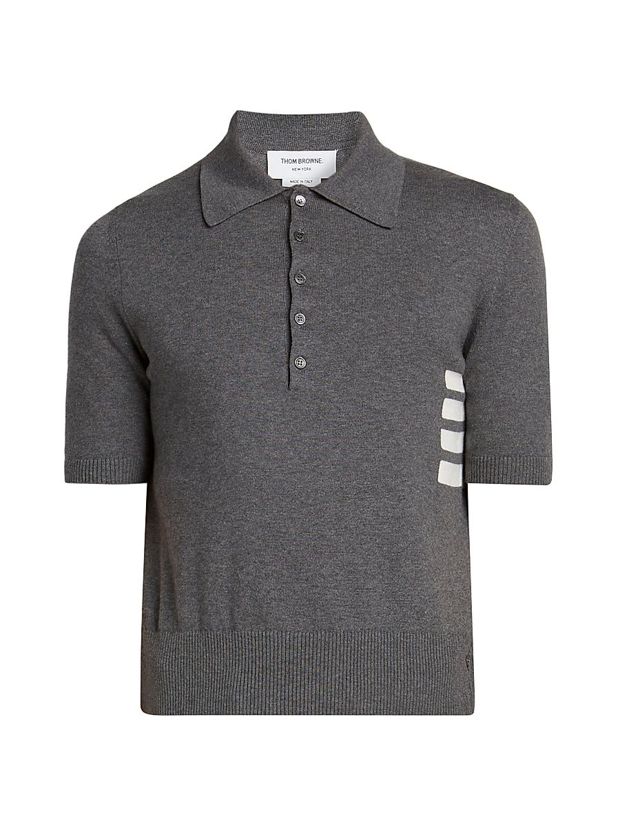 Men's Striped Cotton Polo Shirt - Medium Grey - Size XL