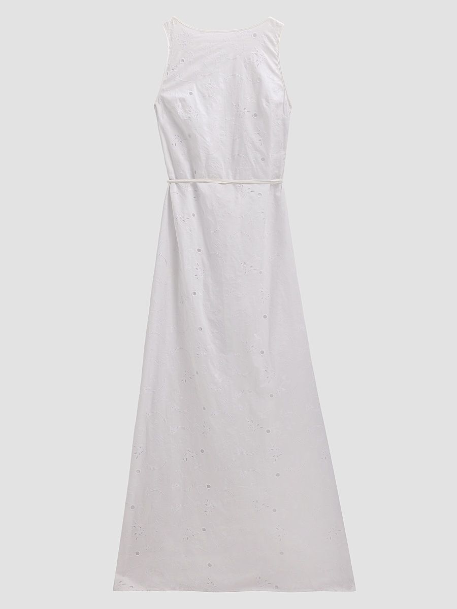 Women's High Summer Simone Linen-Cotton Eyelet Maxi Dress - Ivory - Size Large