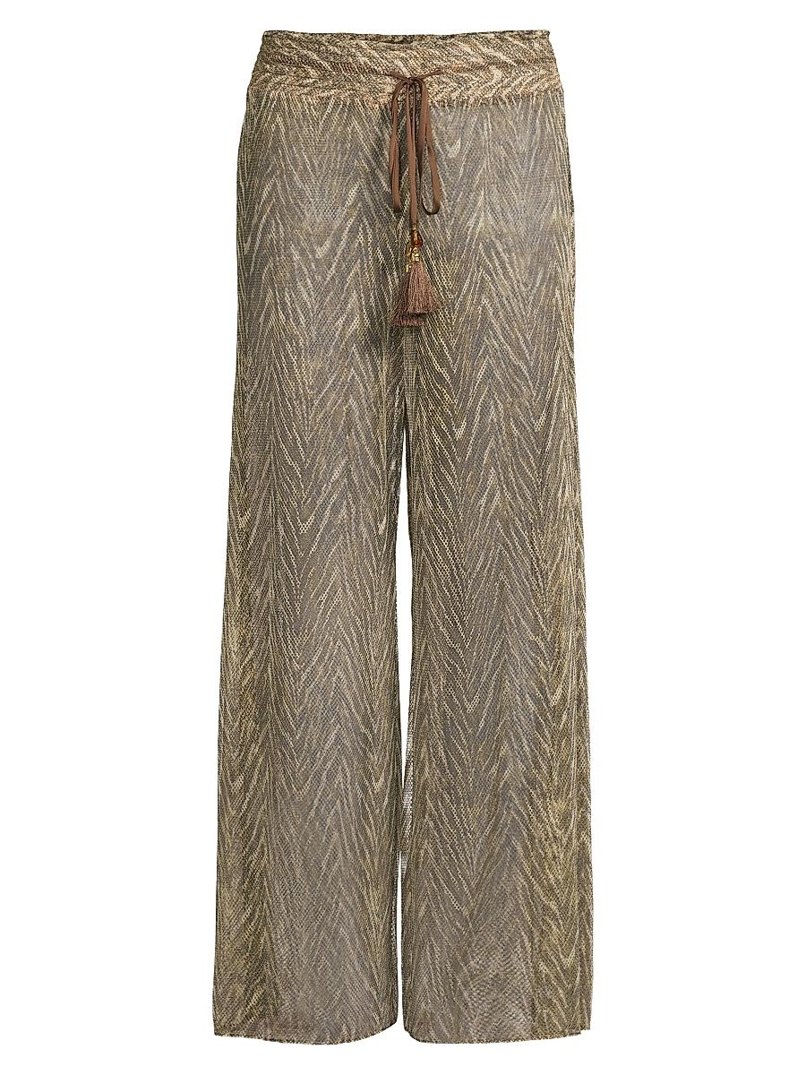 Women's Priya Animal-Print Sheer Drawstring Cover-Up Pants - Beach Brown Zebra - Size XL