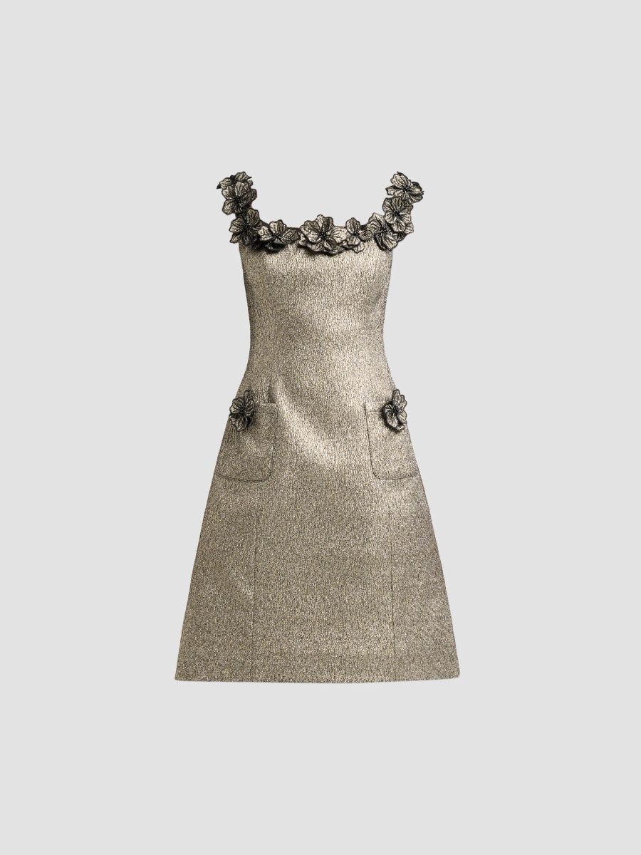 Teri Jon by Rickie Freeman Women's Metallic Jacquard Cocktail Dress - Gold - Size 18