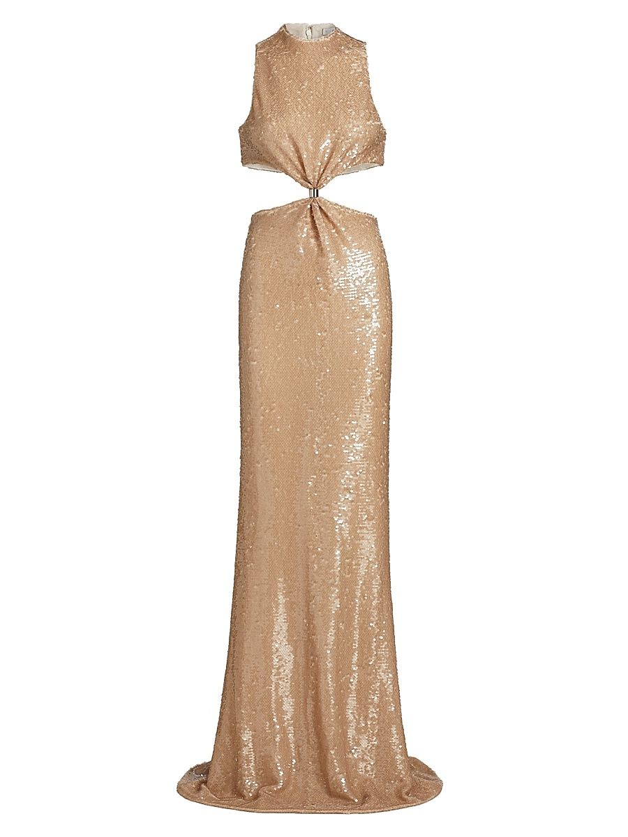 Women's Tashi Sequined Cut-Out Gown - Beige - Size 12