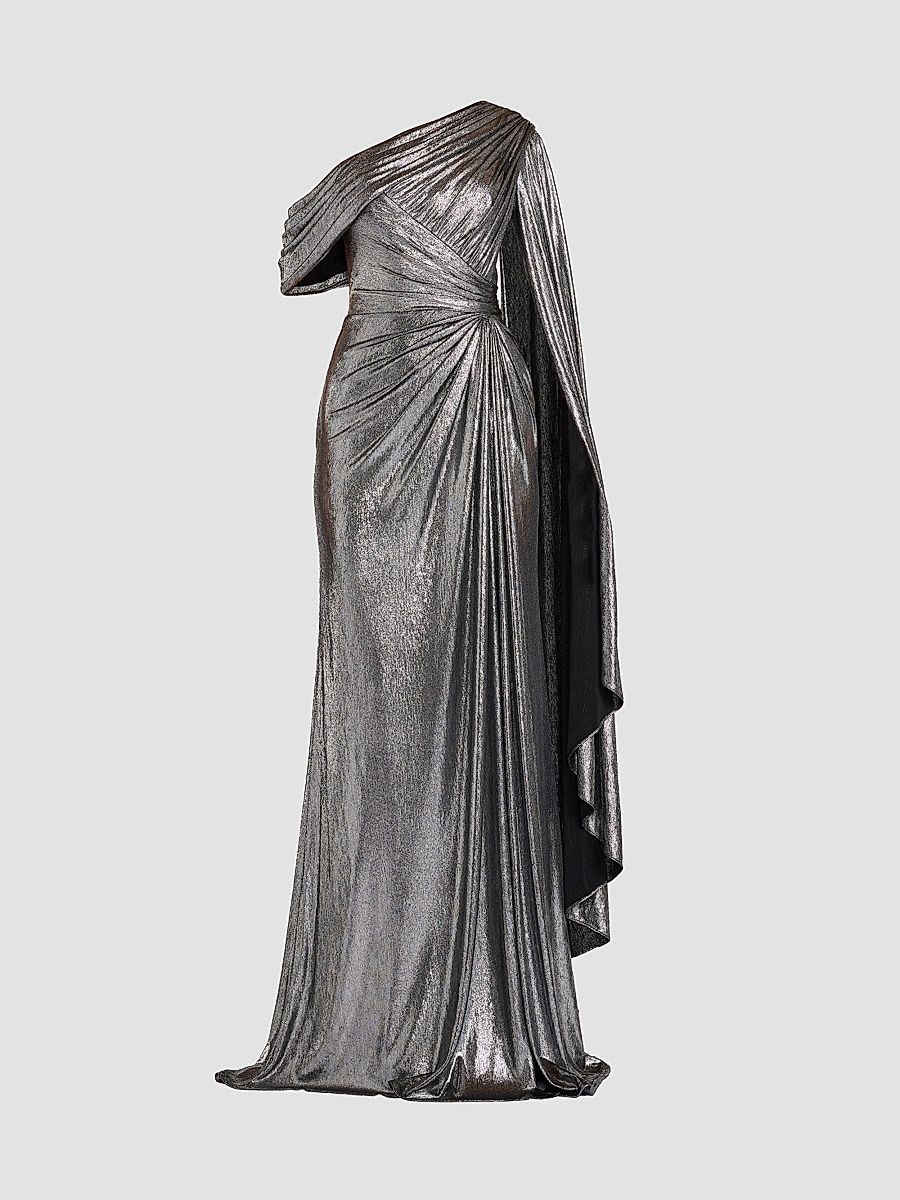 Women's Zeka Metallic Cape Sleeve Gown - Steel - Size XXL