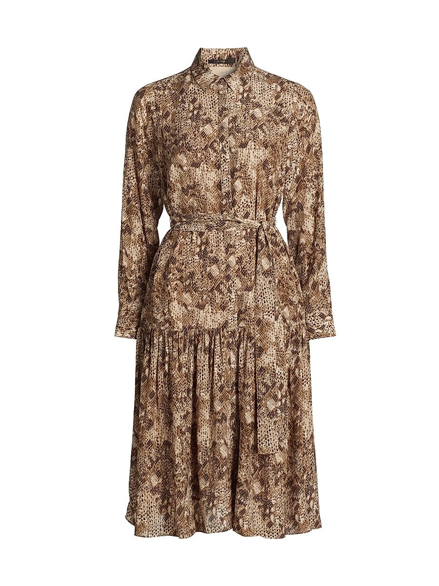 Women's Snakeskin Belted Midi-Dress - Antique Multi - Size Large