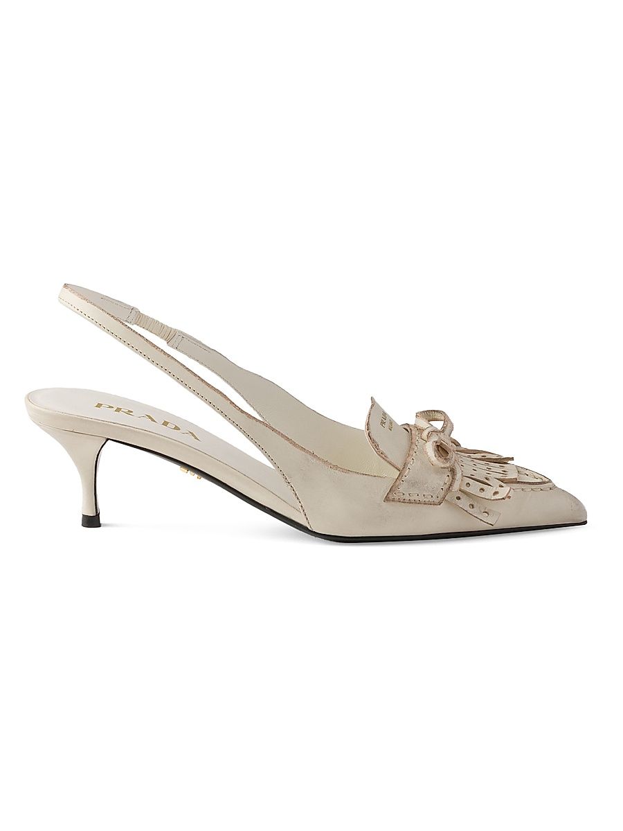 Women's Leather Slingback Pumps - Beige Khaki - Size 7