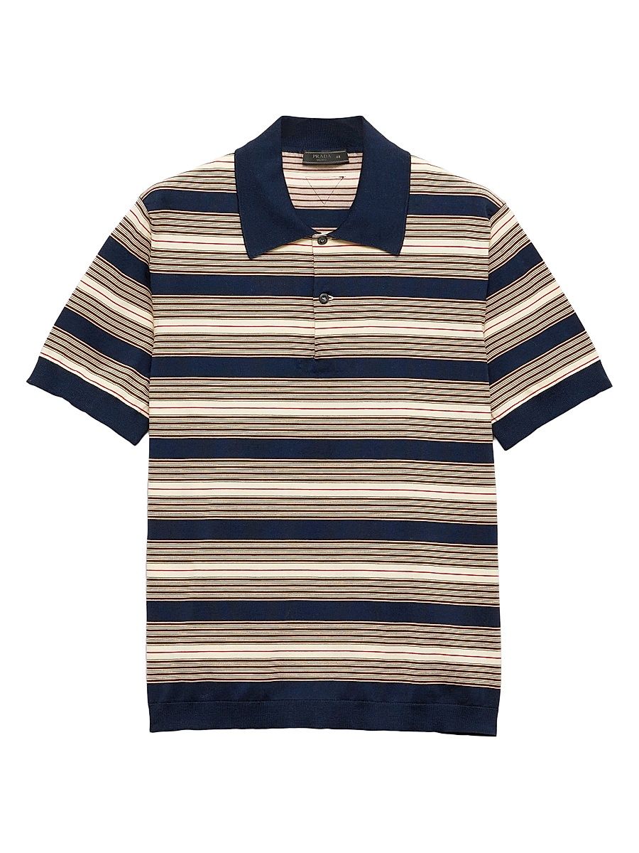Men's Striped Cotton Polo Shirt - Blue Beige - Size 42