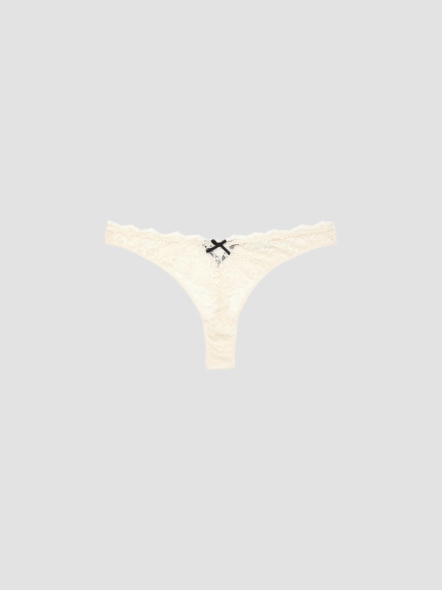 Fleur du Mal Women's Bianca Lace Thong - Linen Beige - Size XS