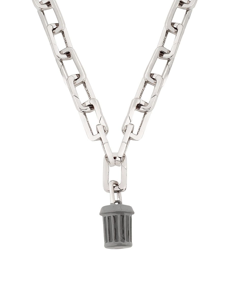 Men's Sterling Silver & Enamel Trash Can Pendant Necklace - Grey