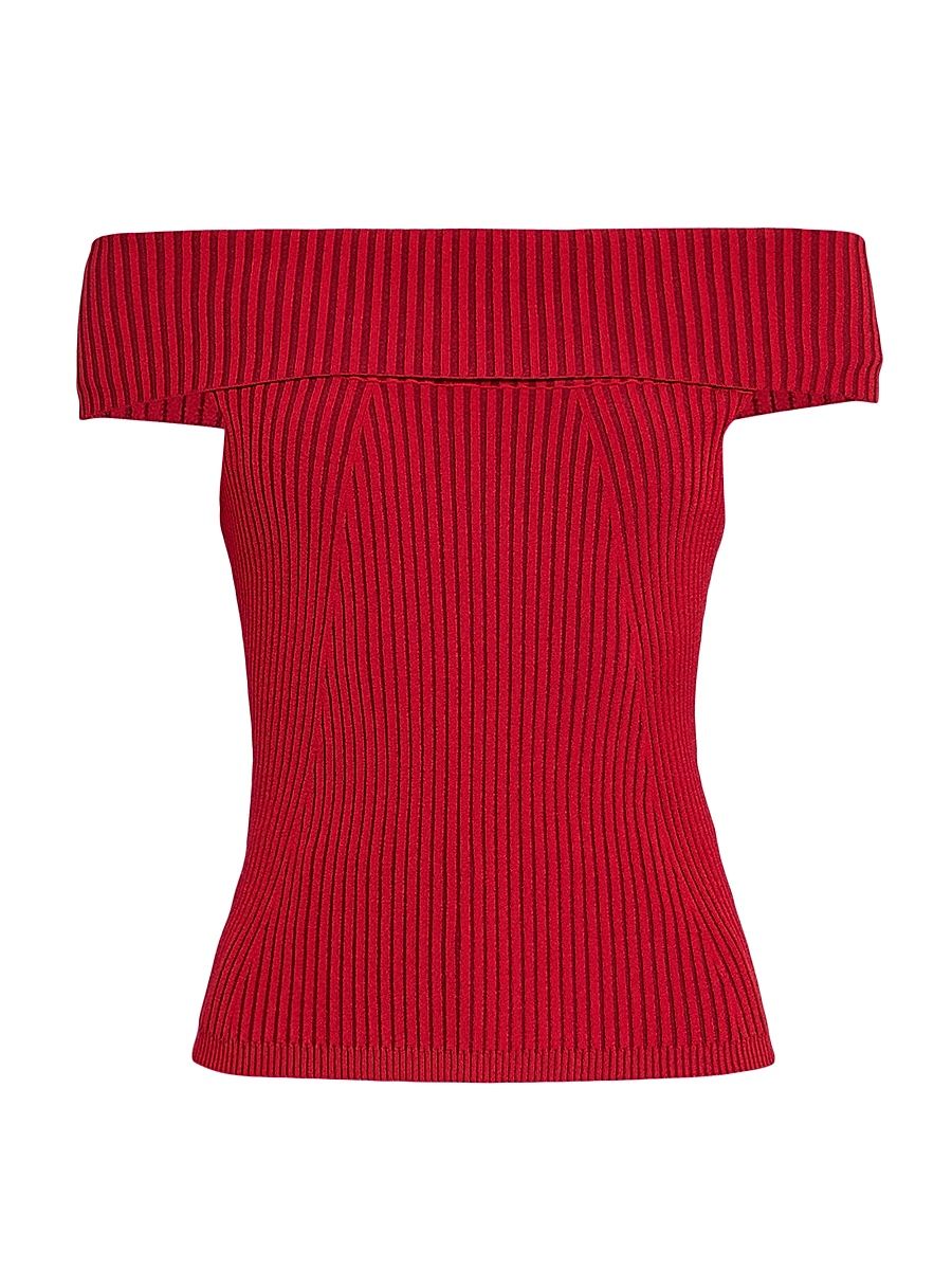 Women's Luke Rib-Knit Off-the-Shoulder Top - Red - Size Small