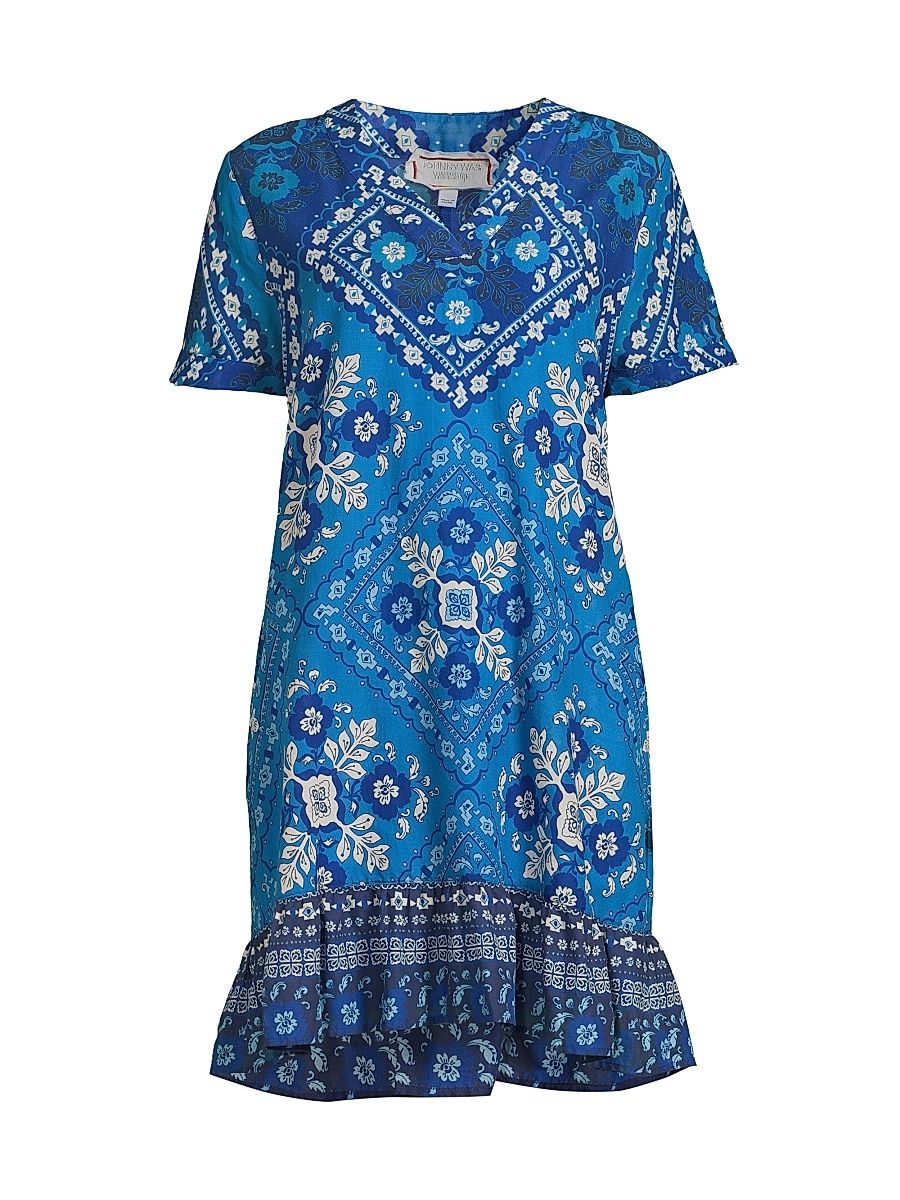 Women's Ciena Printed Flounce Shift Midi-Dress - Ciena - Size Large