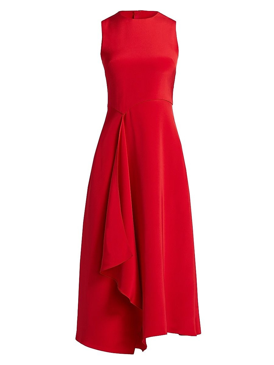Women's Lynn Draped Silk Midi-Dress - Poppy - Size 12