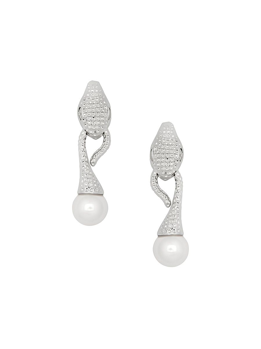 Women's 14K-Gold-Plated & Imitation Pearl Snake Drop Earrings - Silver