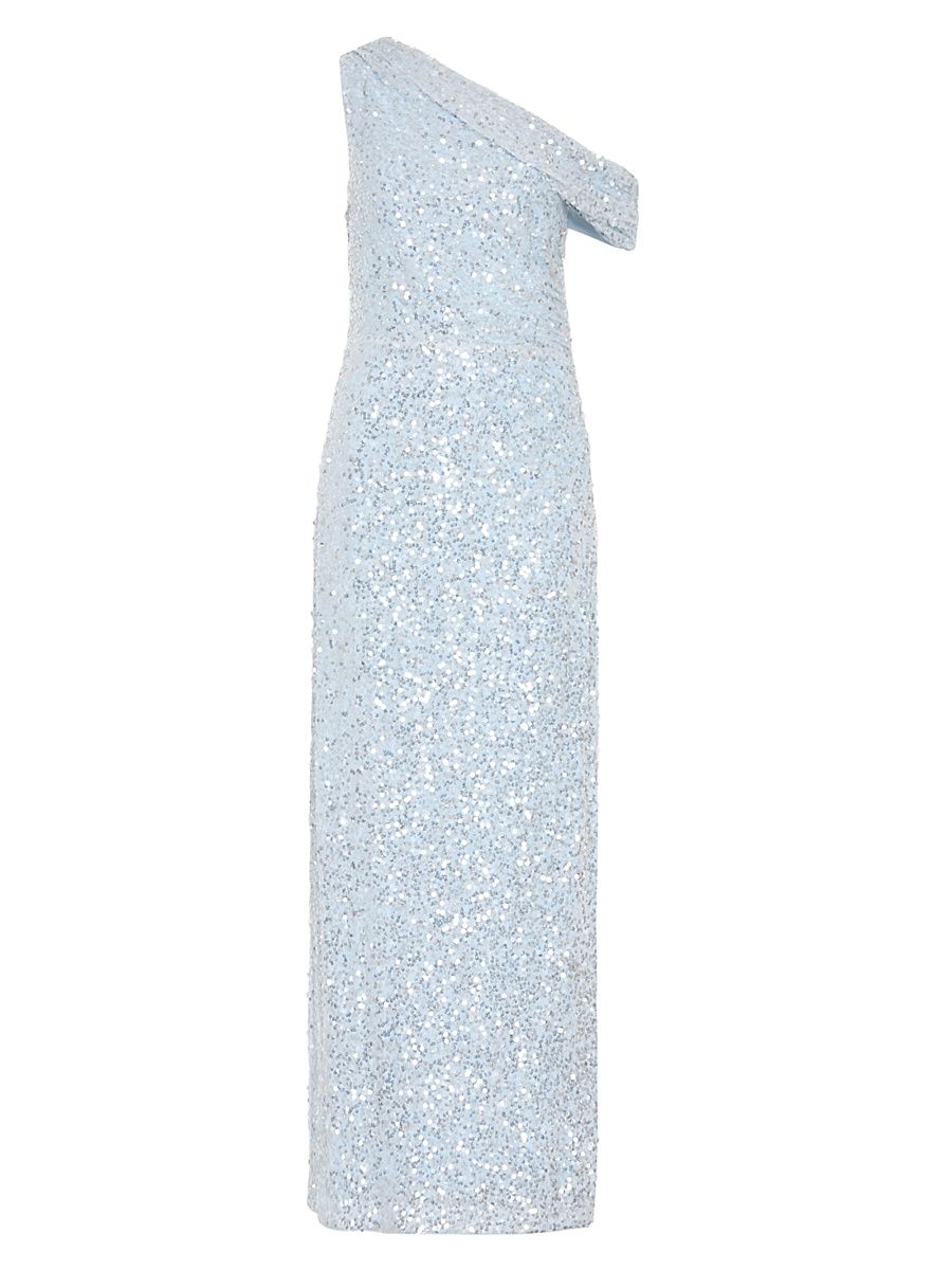 Women's Stevie Sequin One-Shoulder Maxi Dress - Light Blue - Size 8