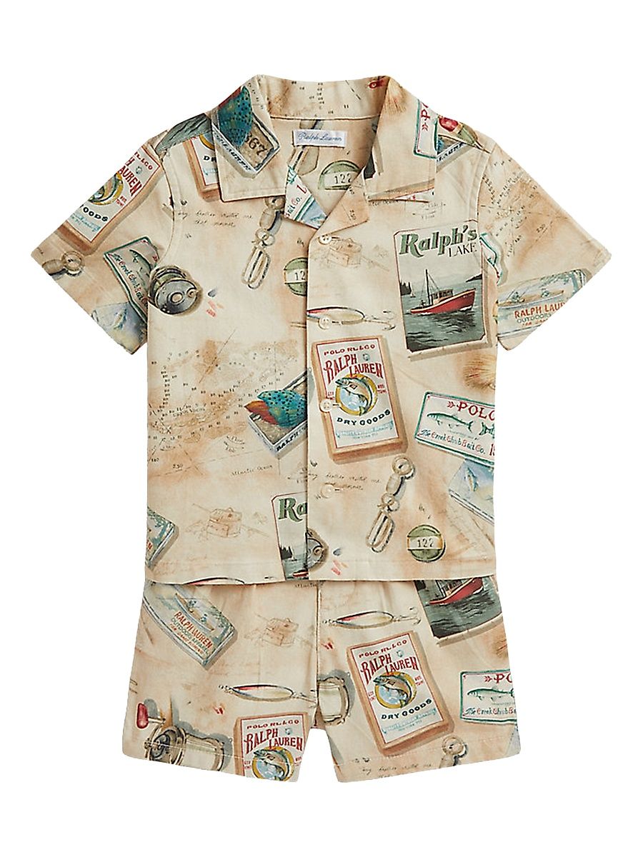 Baby Boy's Lakeside Print Shirt & Shorts Set - Fishermans Lodge - Size 3 Months