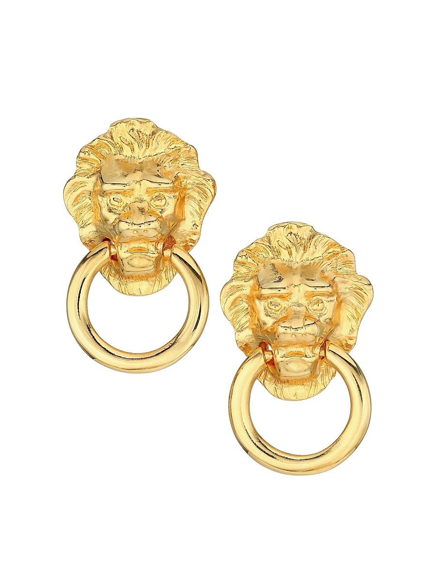 Women's 22K Goldplated Lion Head Doorknocker Clip-On Earrings - Polgold