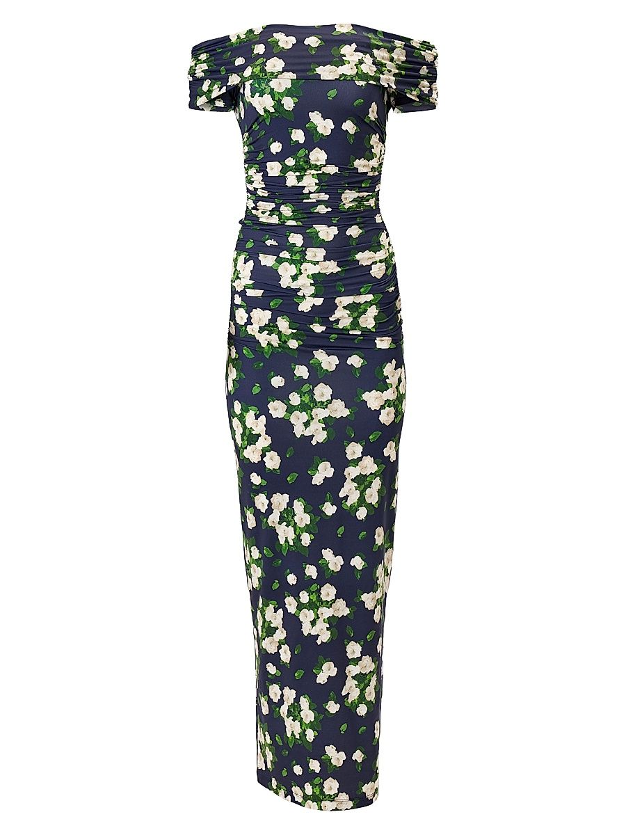 Women's Cabana Floral Off-The-Shoulder Gathered Maxi Dress - Midnight Multi - Size XL