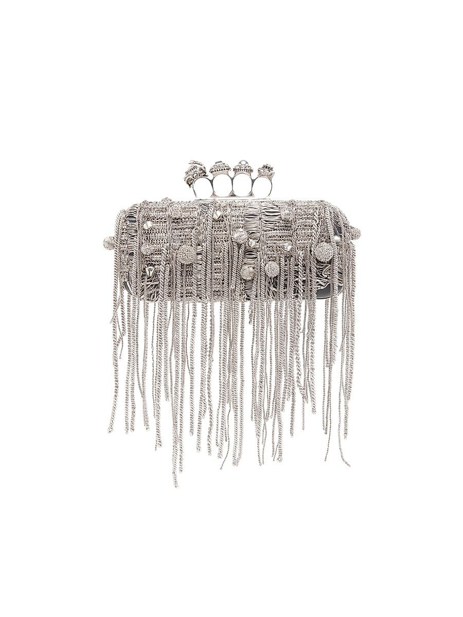 Women's Fringe-Embellished Jewel Clutch - Lead