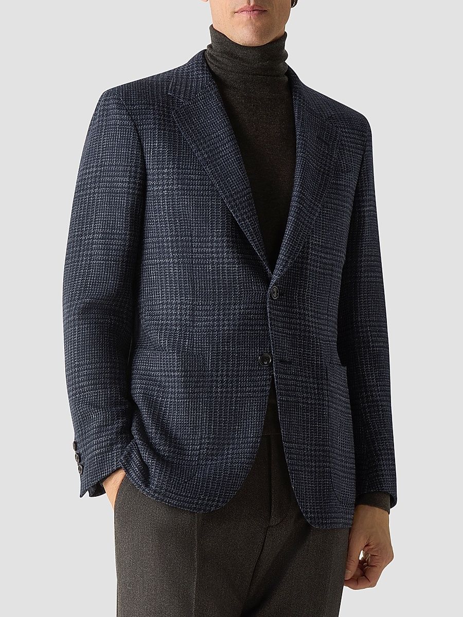 Men's Cashmere Silk and Linen Jacket - Navy Blue - Size 50