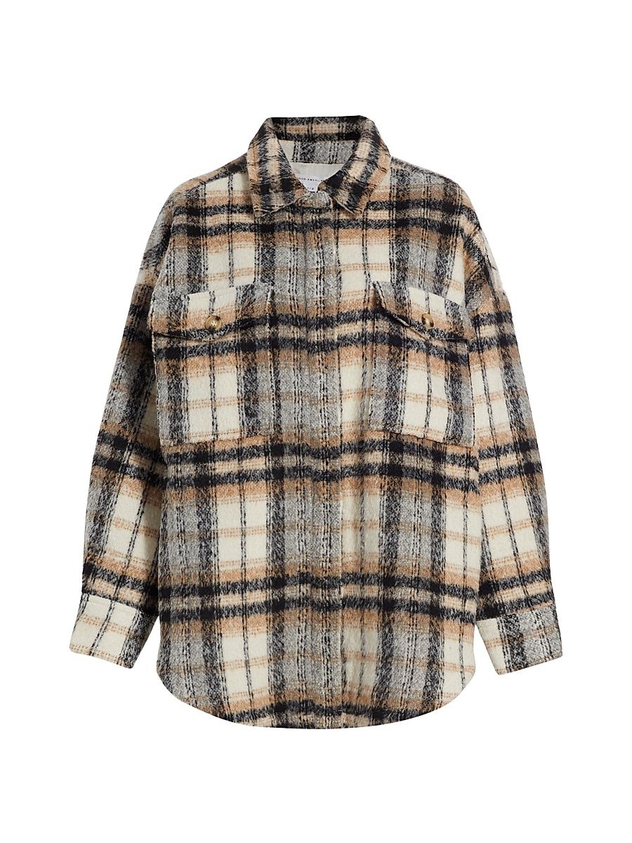 Women's Oversized Plaid Shacket - Neutral Plaid - Size Large