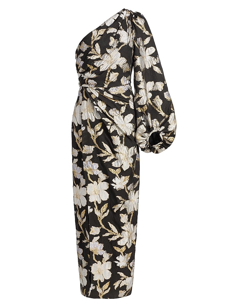 Women's Cher Floral Jacquard Maxi Dress - Black Gold - Size 12