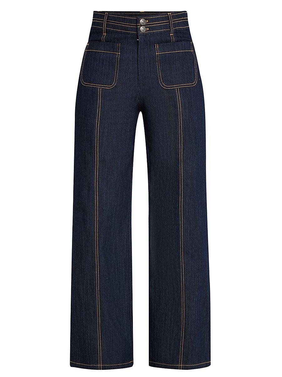 Women's Dorothea Topstitched High-Rise Wide-Leg Jeans - Indigo - Size 12